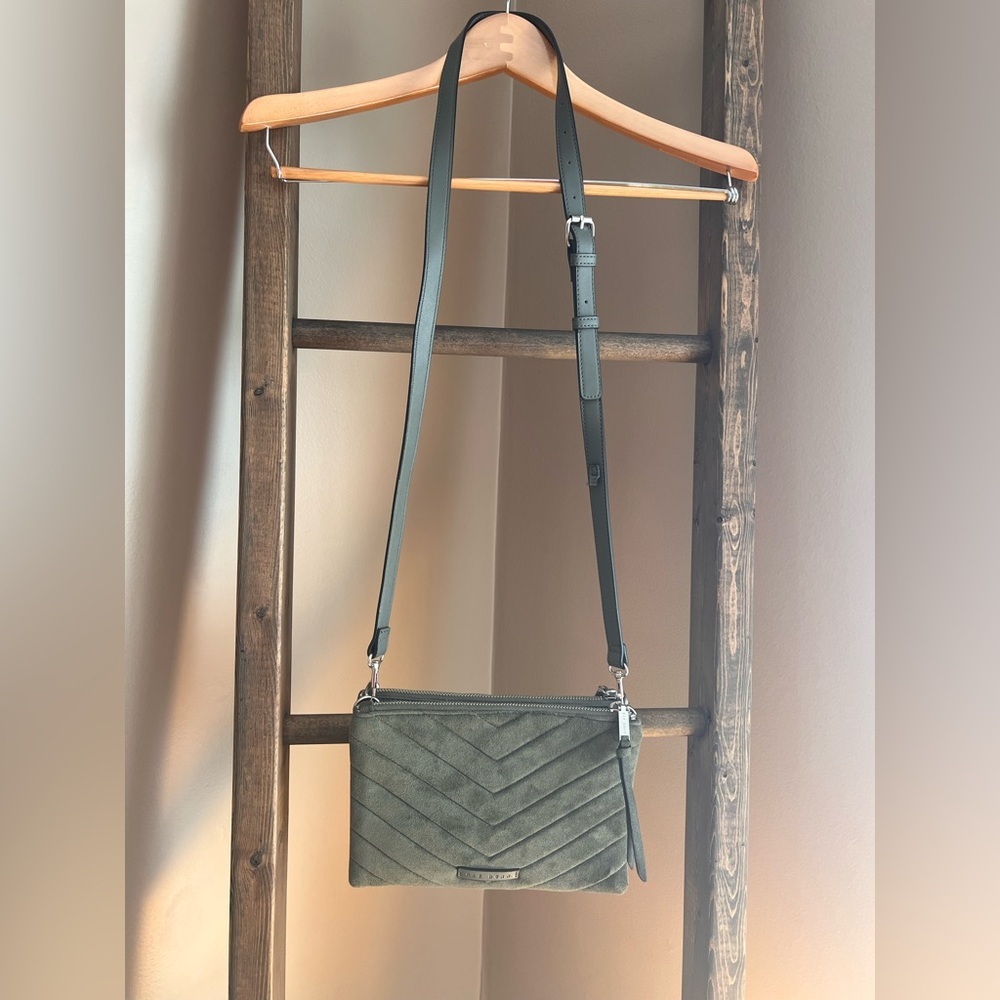Rae Dunn Olive Green Quilted Crossbody Faux Suede Bag - Picture 4 of 4